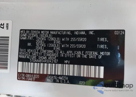 2024 Toyota Grand Highlander Platinum from USA, damaged, VIN 5TDAAAB54RS043167